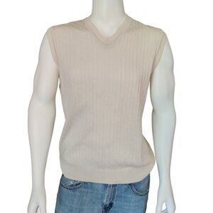 Greg Norman Men's V-Neck Sweater Vest Medium Ivory Cotton Knit Sleeveless Golf